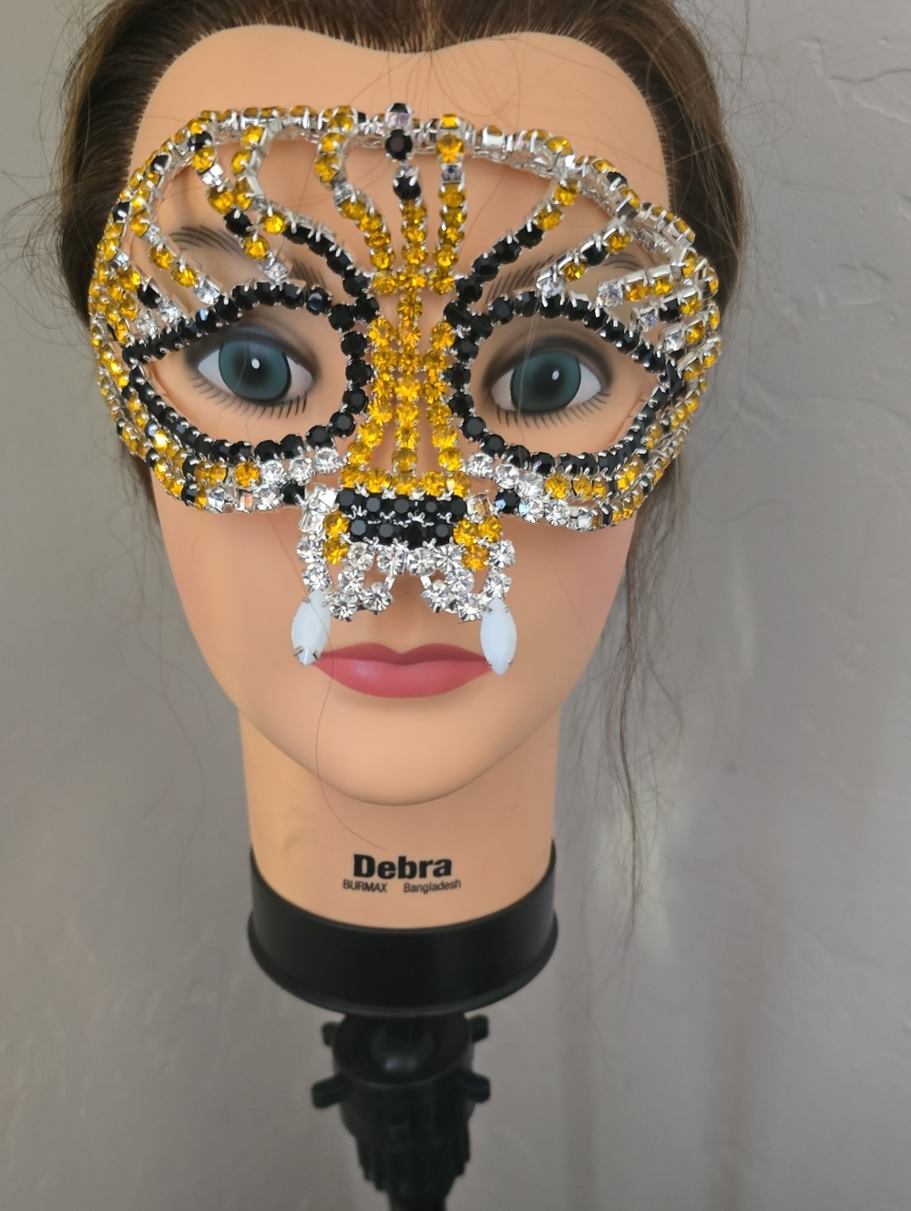 Crystal Embellished Yellow & Black Masquerade Eye Mask